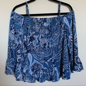 ECI Blue Paisley Off the Shoulder Blouse with Bell Sleeves - Size M (EUC)